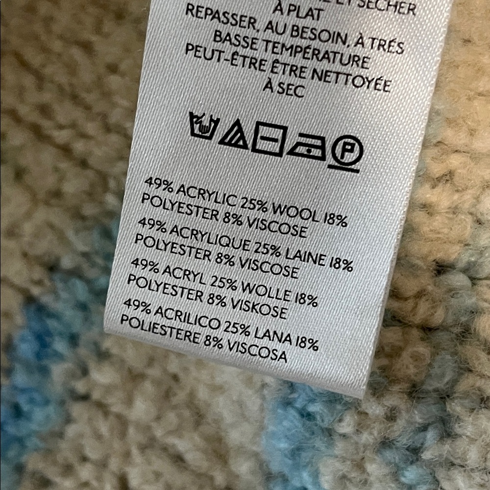 Pilcro Oversized Cardigan Sweater 1X Wool Blend Chunky Boxy Ivory Blue Grandma - Picture 5 of 12